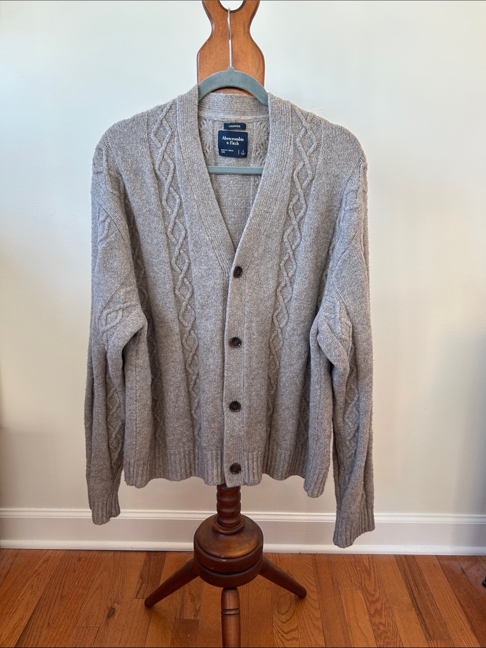 Abercrombie & Fitch Men's Taupe Cable Knit Button-Up Cardigan EUC Size Large